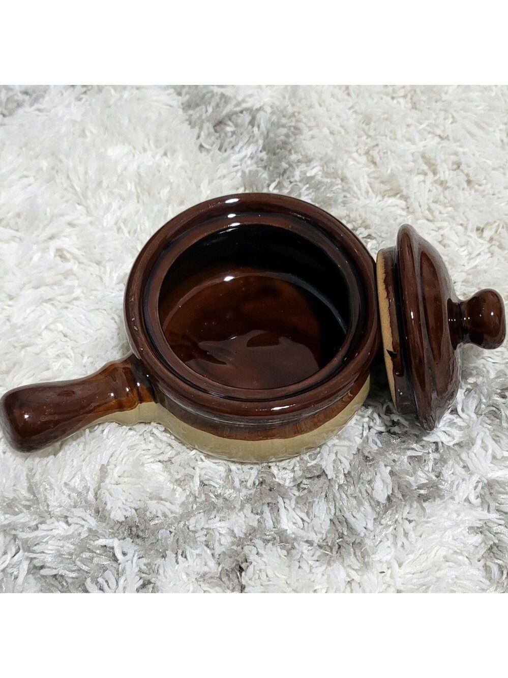 Vintage Stoneware Mini Crock Pot with Handle and Lid
